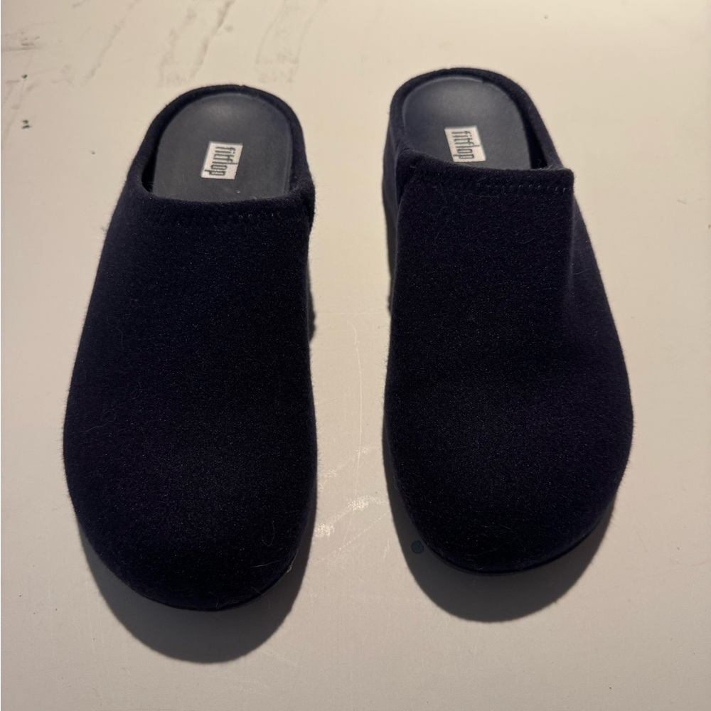 Fitflop Navy Felt Platform Mules